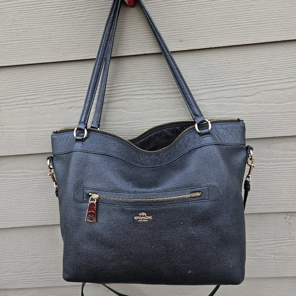 Coach Black Leather Tote with Gold Hardware - Picture 10 of 16
